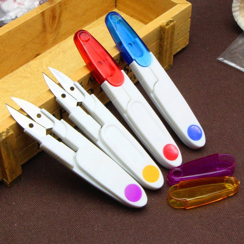 yueton Pack of 4 Plastic Handle & Safety Cover Sewing Scissors Clothes Thread Embroidery Cross-stitch Craft Clipper Cutter Tailor Nippers, Sewing Snip Thread Cutter Scissors - Image 2